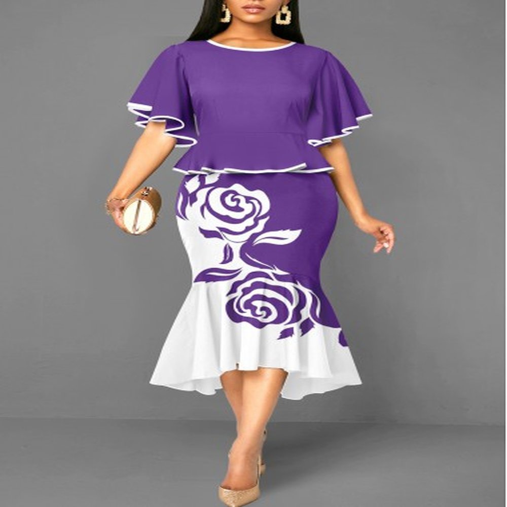modlily purple mermaid floral print high low bodycon dress