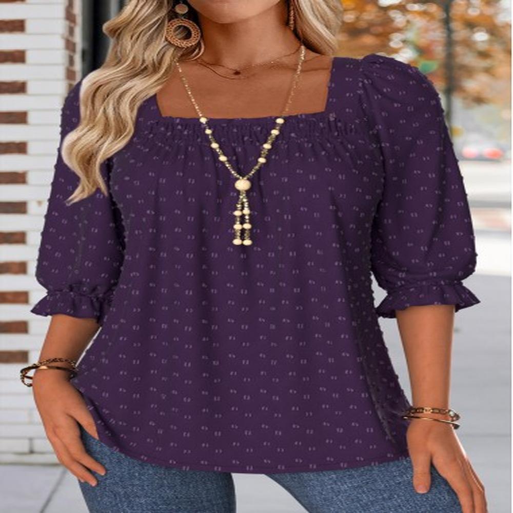 modlily purple smocked half sleeve square neck blouse l