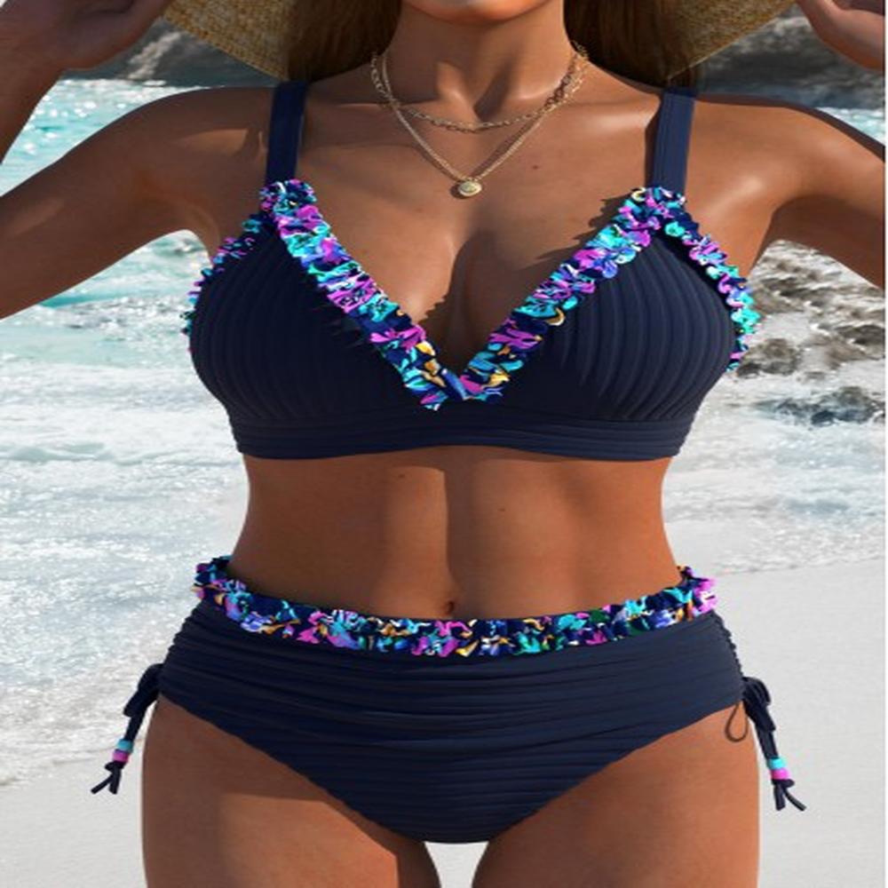 modlily push up high waisted navy bikini set l