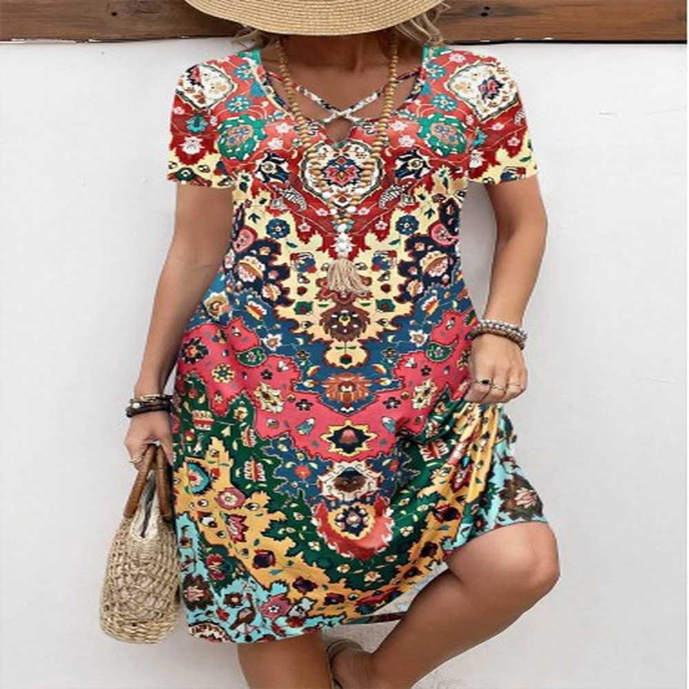 modlily rainbow color breathable tribal print a line dress