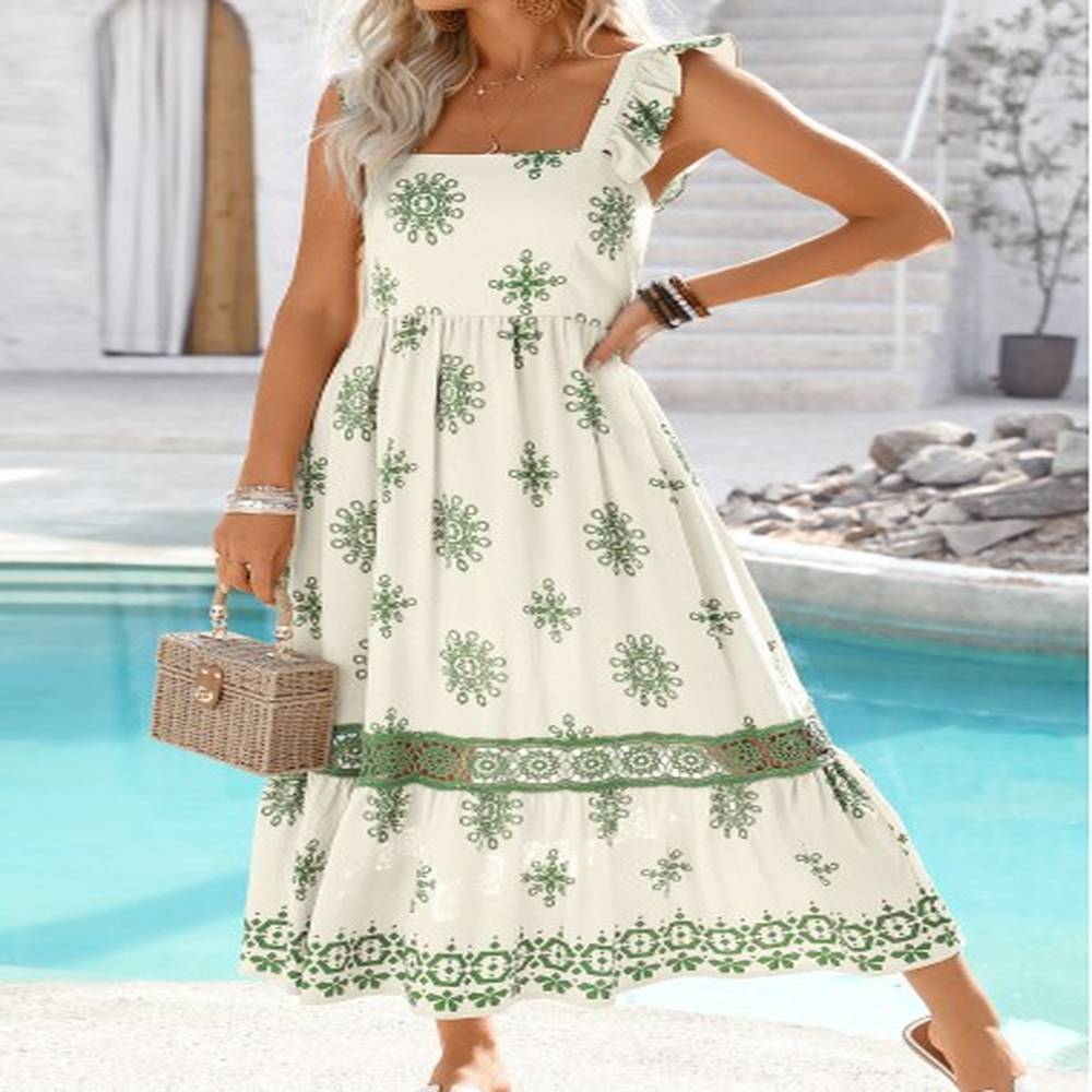 modlily raw white embroidery tribal print maxi sleeveless dress