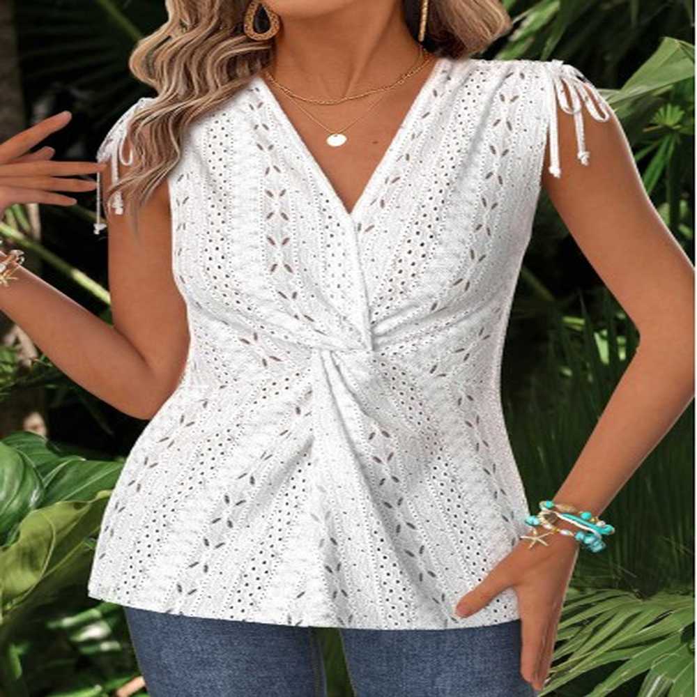 modlily raw white twist sleeveless v neck tank top