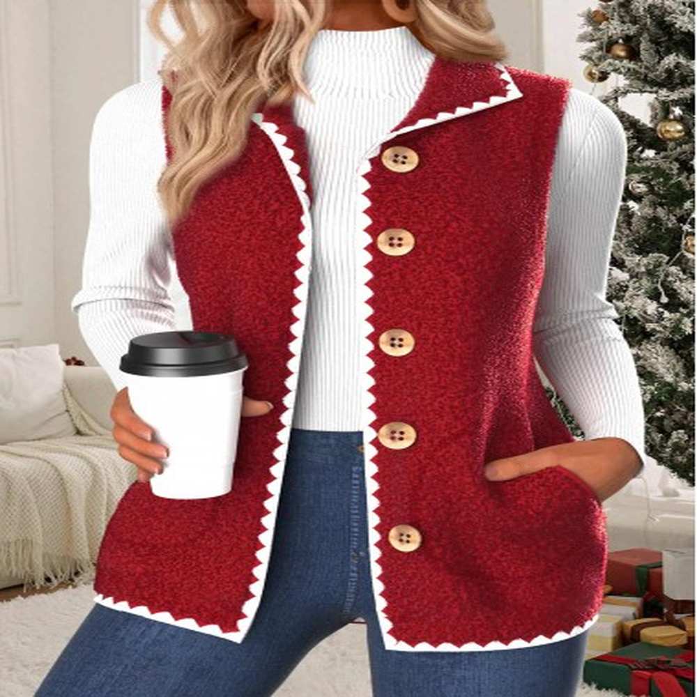 modlily red button sleeveless stand collar waistcoat xl