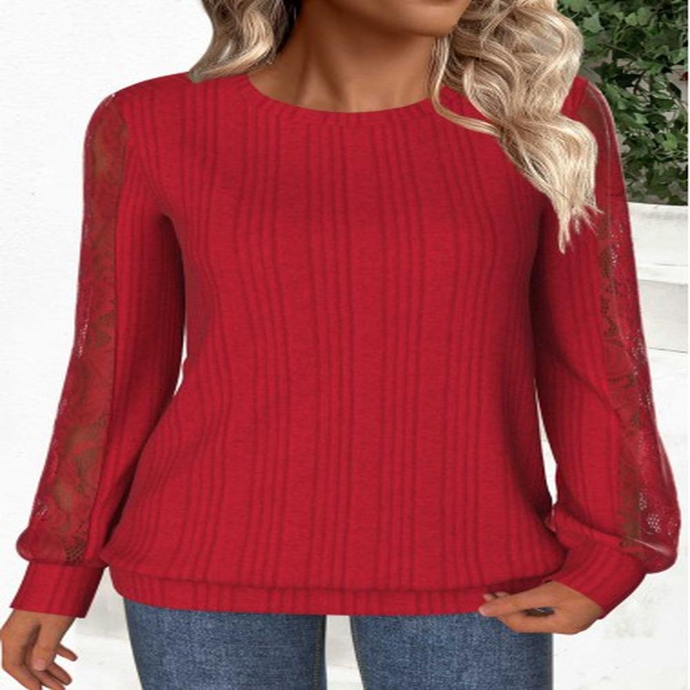 modlily red lace long sleeve round neck sweatshirt m