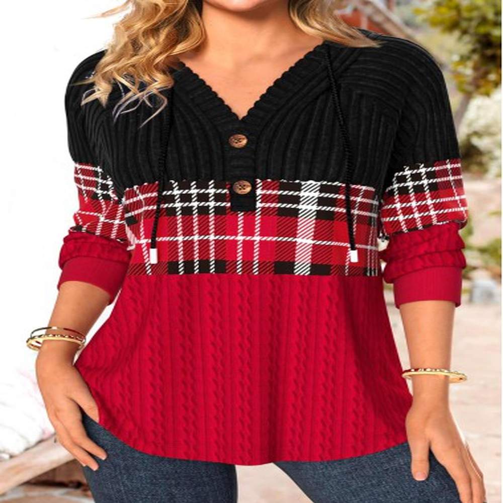 modlily red patchwork plaid long sleeve hoodie m