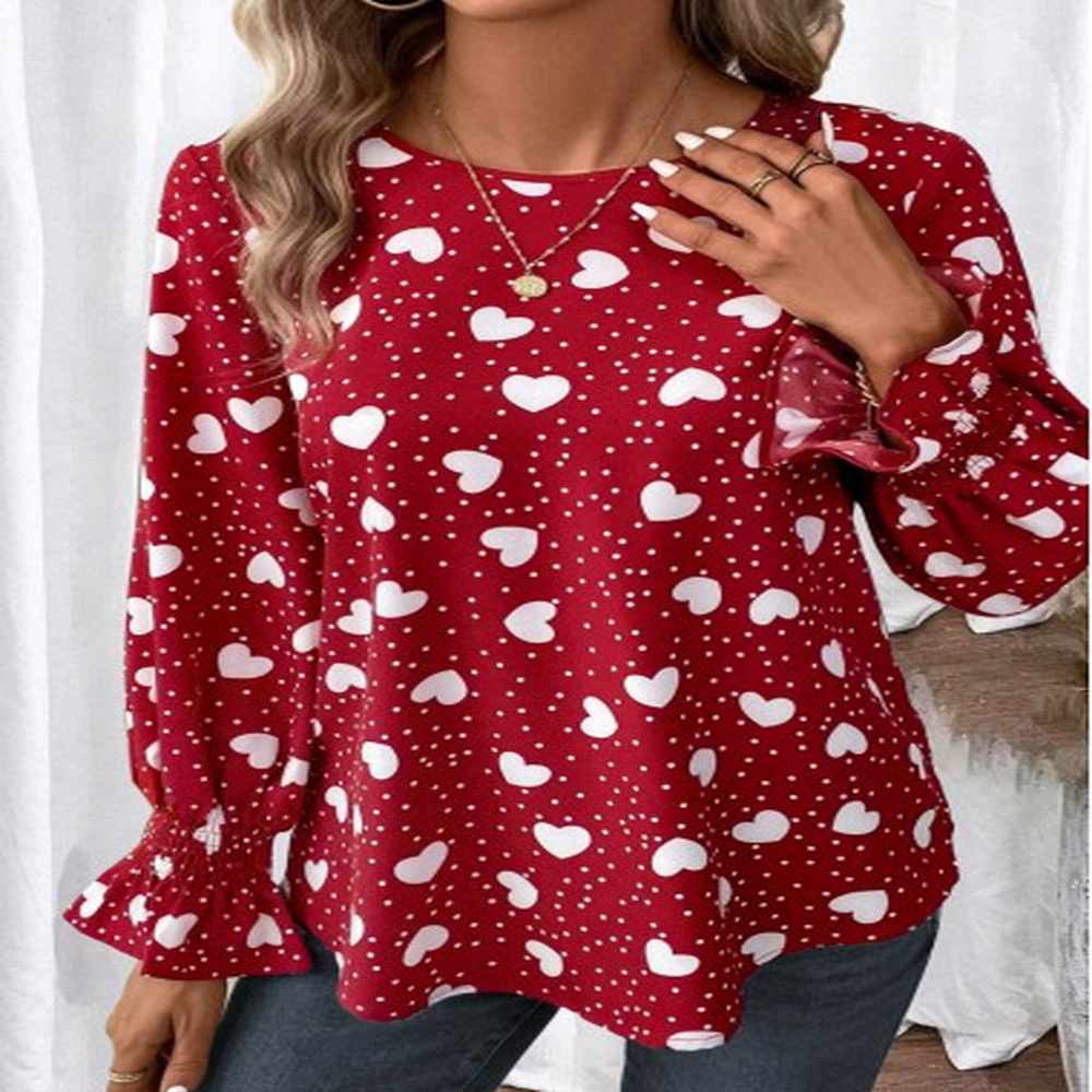 modlily red patchwork plus size valentineaposs day print blouse
