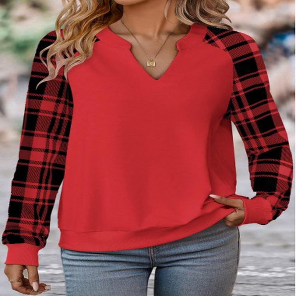 modlily red split plaid long sleeve sweatshirt xxl