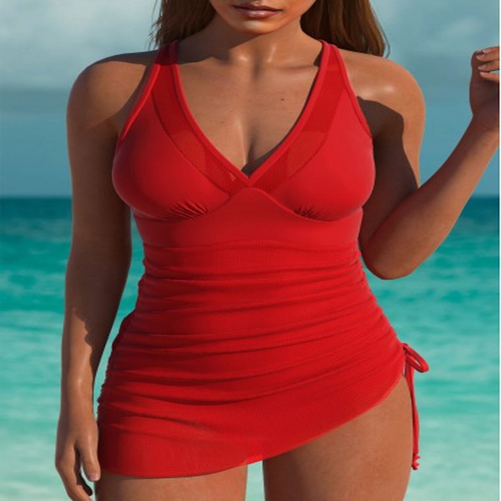 modlily red v neck one piece swimdress m