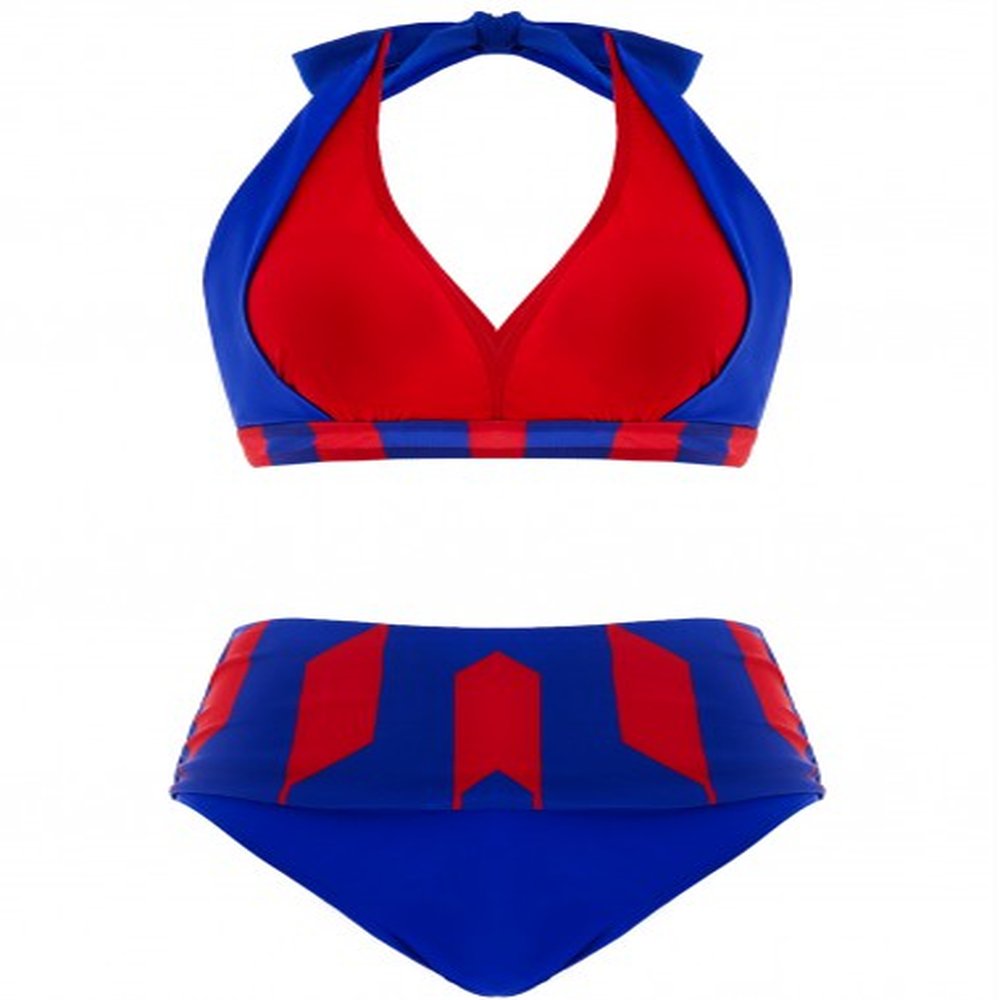 modlily royal blue high waisted geometric print bikini set