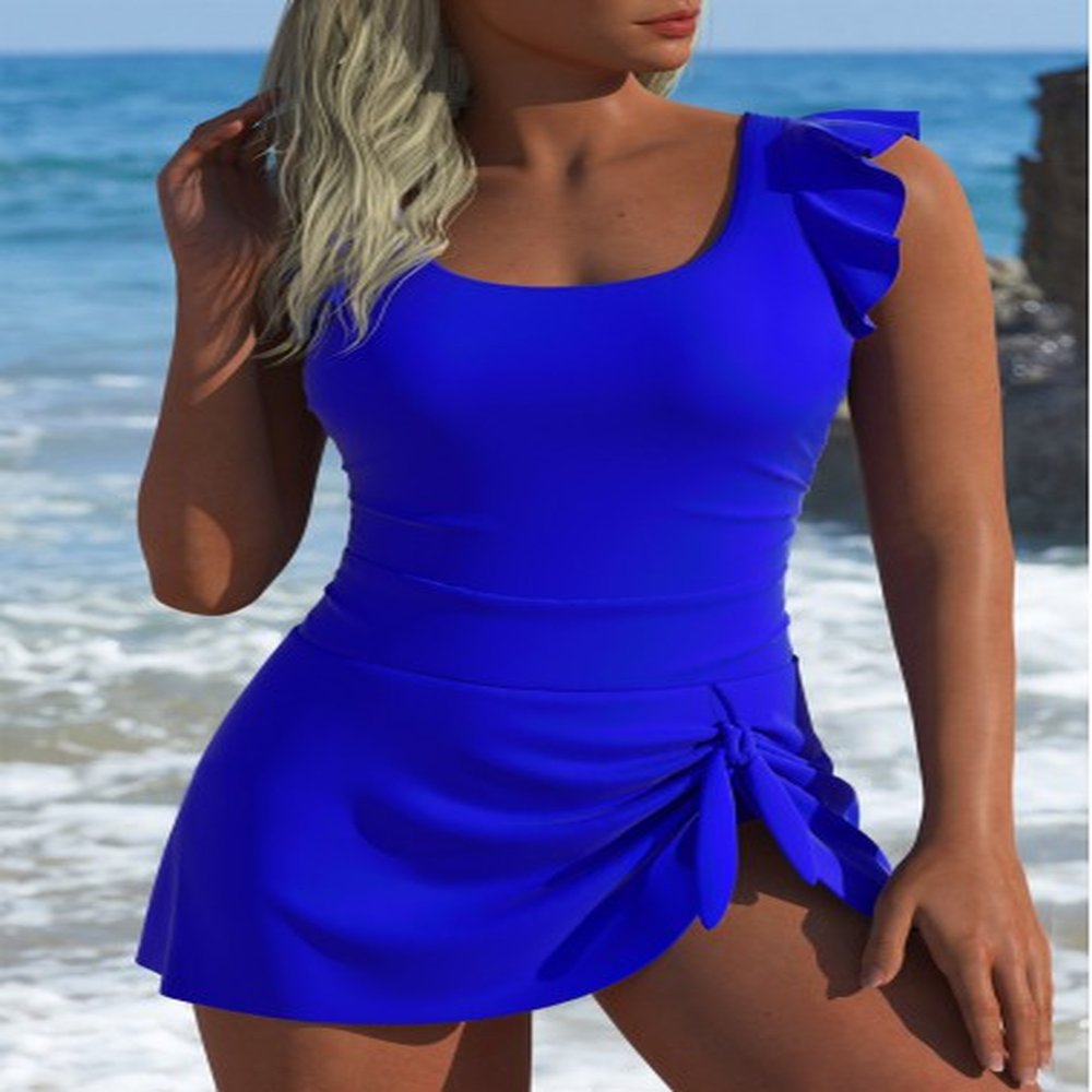modlily royal blue ruffle one piece swimdress m