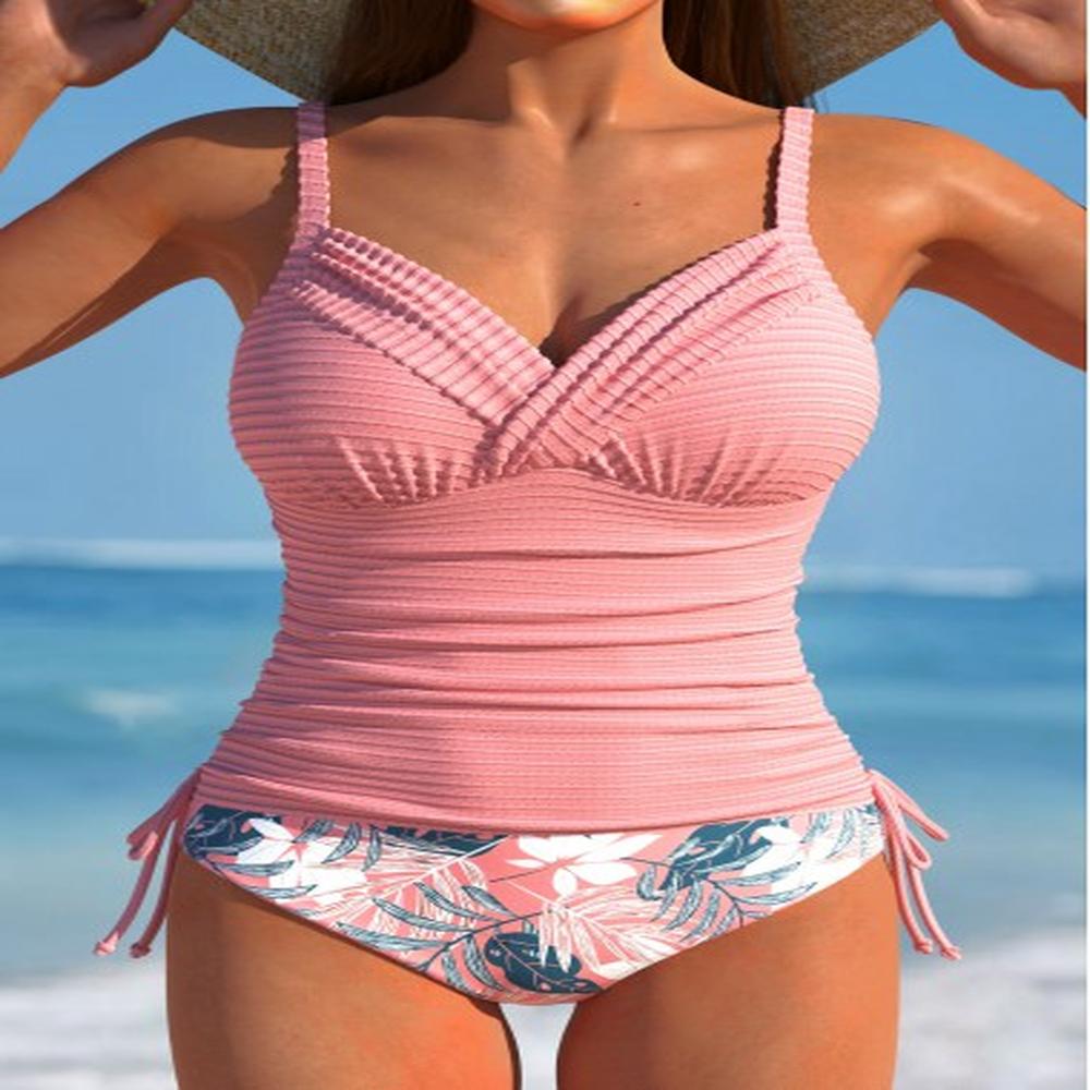 modlily ruched floral print pink tankini set xxl