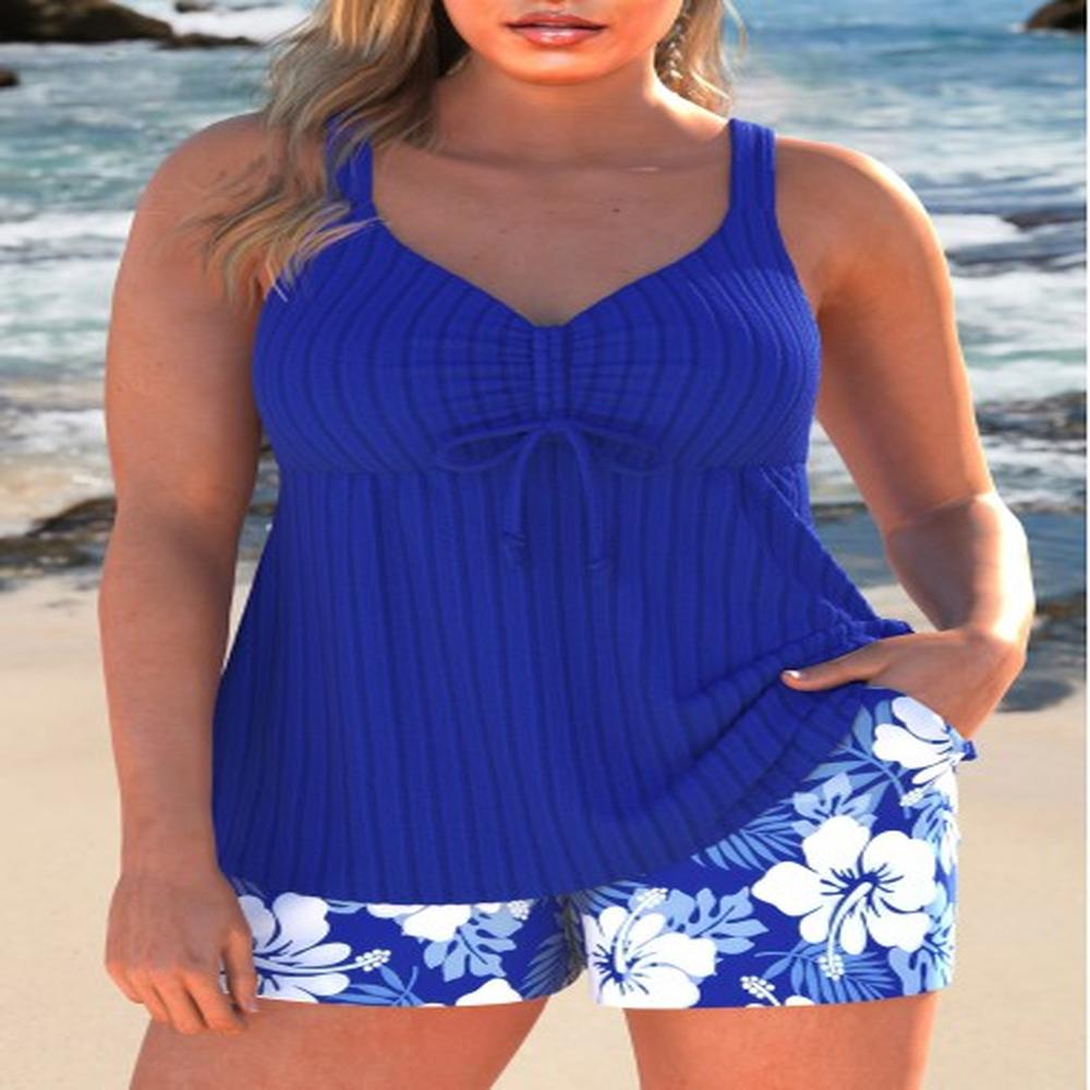 modlily ruched floral print royal blue tankini set l