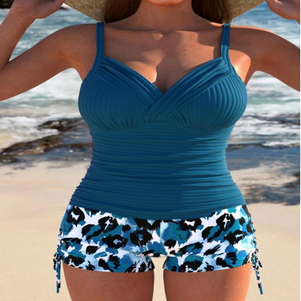 modlily ruched leopard peacock blue tankini set l