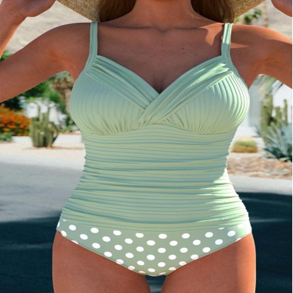 modlily ruched polka dot sage green tankini set s