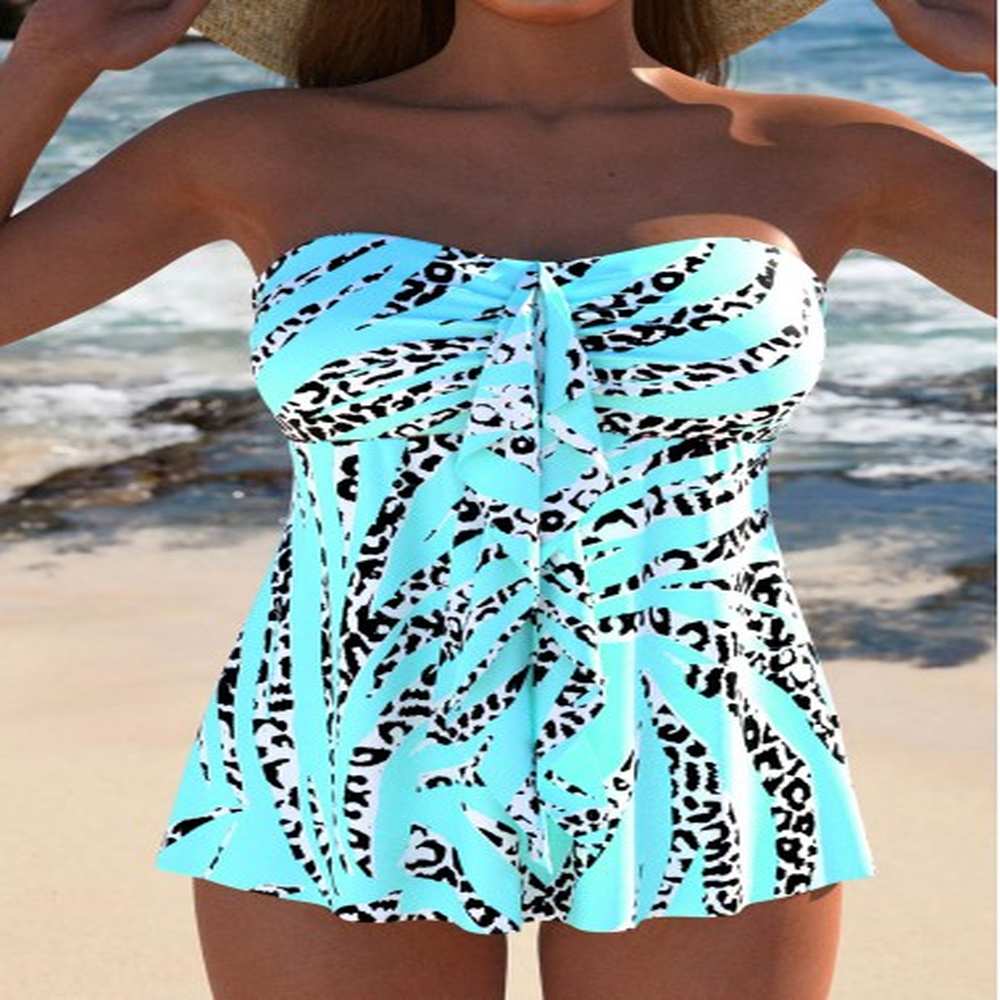 modlily ruffle animal print cyan tankini set l