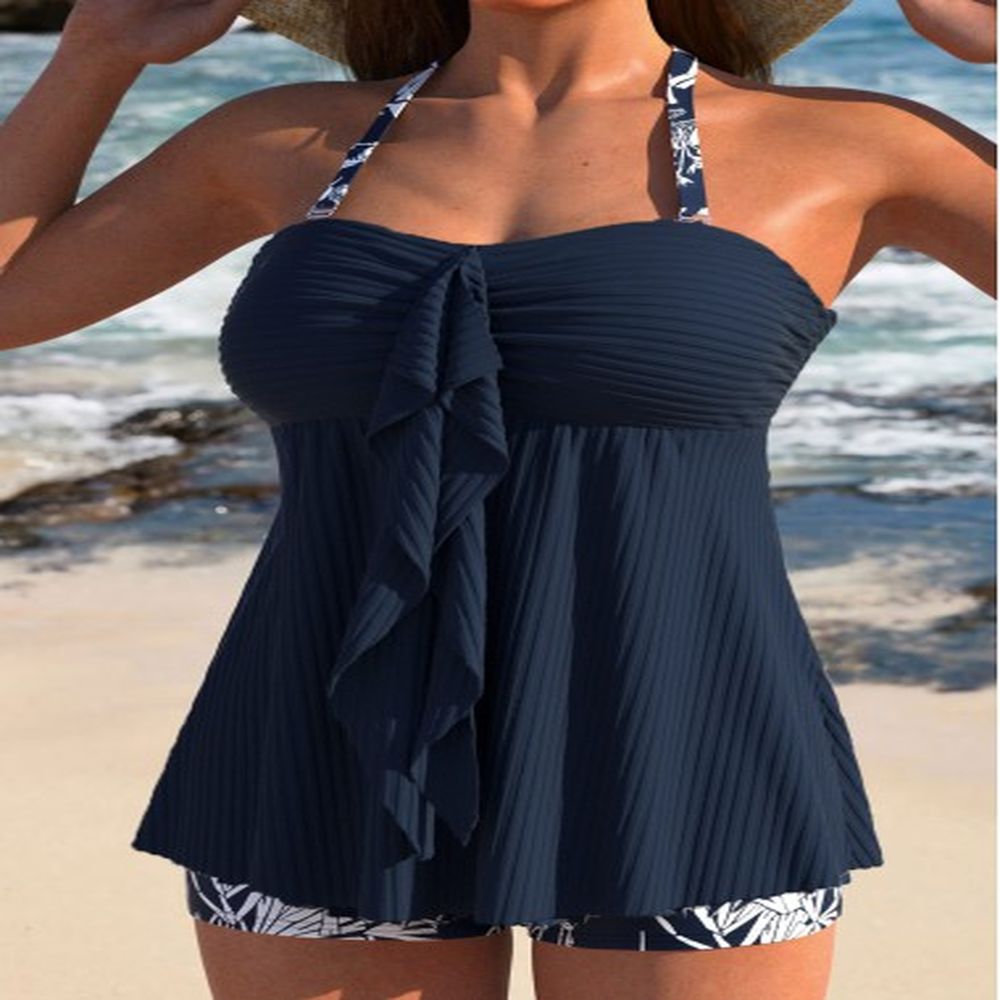 modlily ruffle tropical plants print navy tankini set s