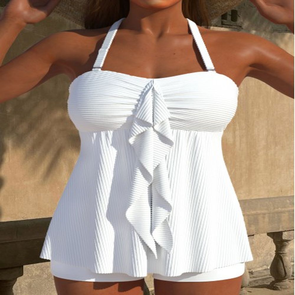 modlily ruffle white ruched jacquard tankini set m