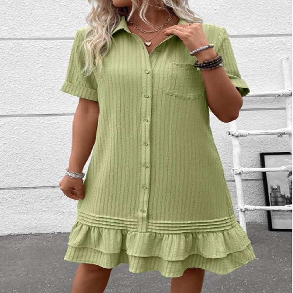 modlily sage green button a line short sleeve dress