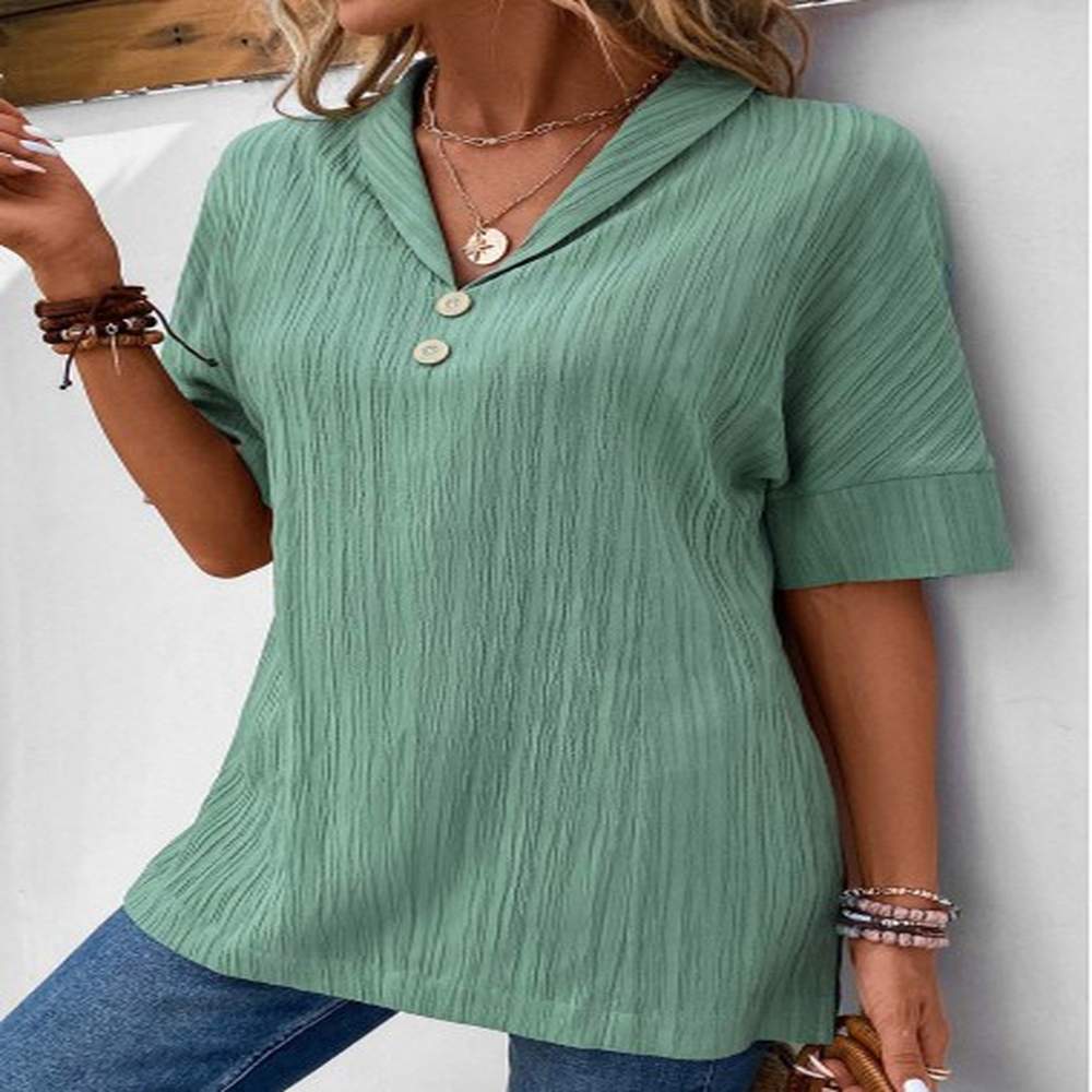 modlily sage green button short sleeve turn down collar blouse