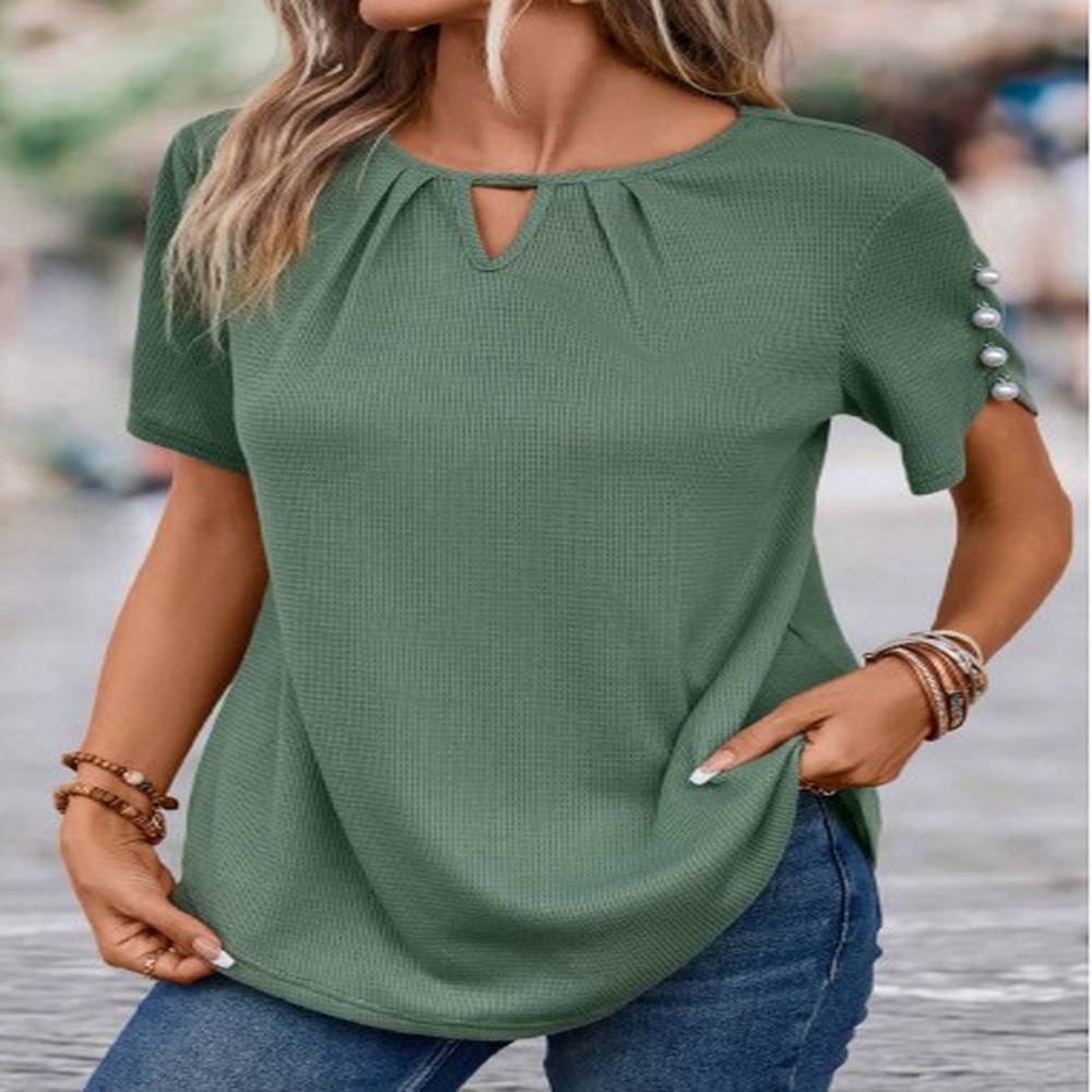 modlily sage green cut out short sleeve round neck blouse