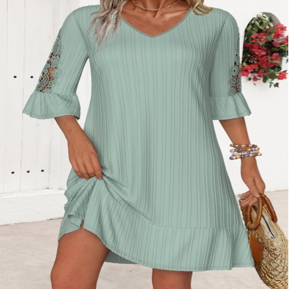 modlily sage green embroidery a line half sleeve dress