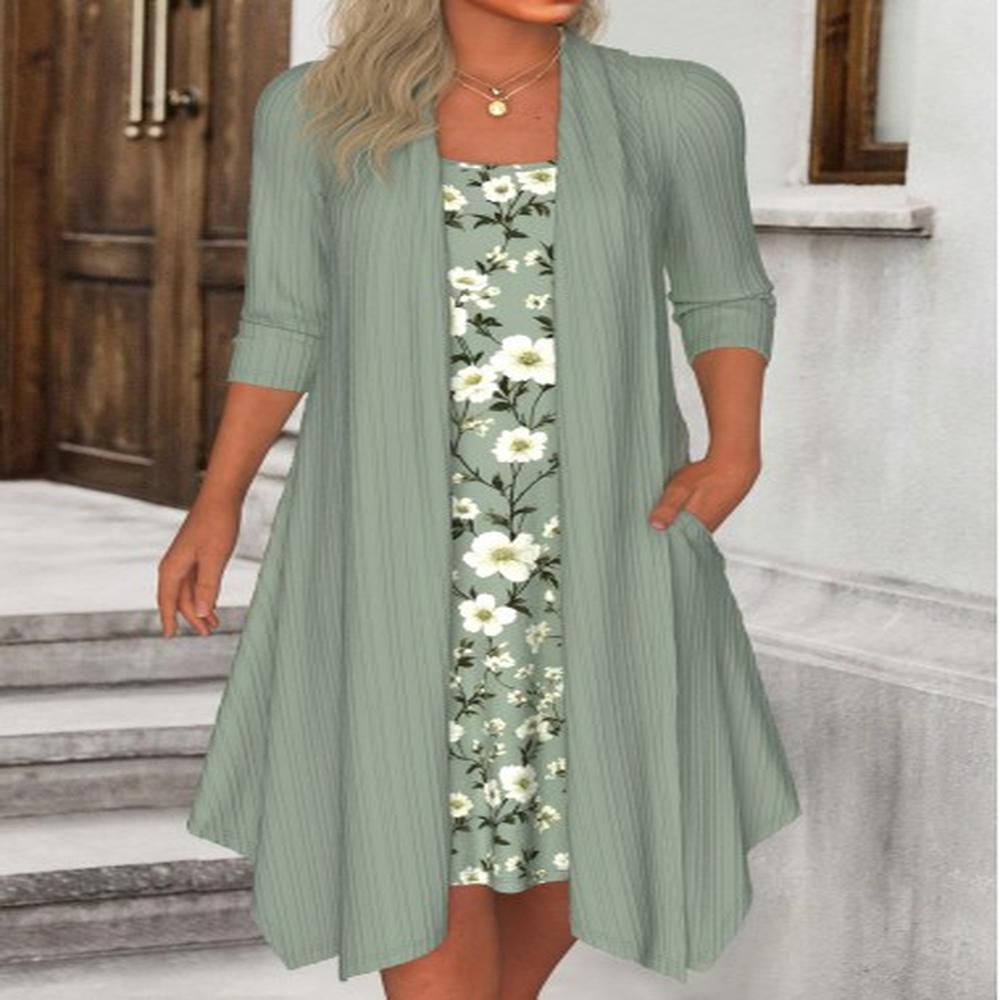 modlily sage green fake in floral print a line dress