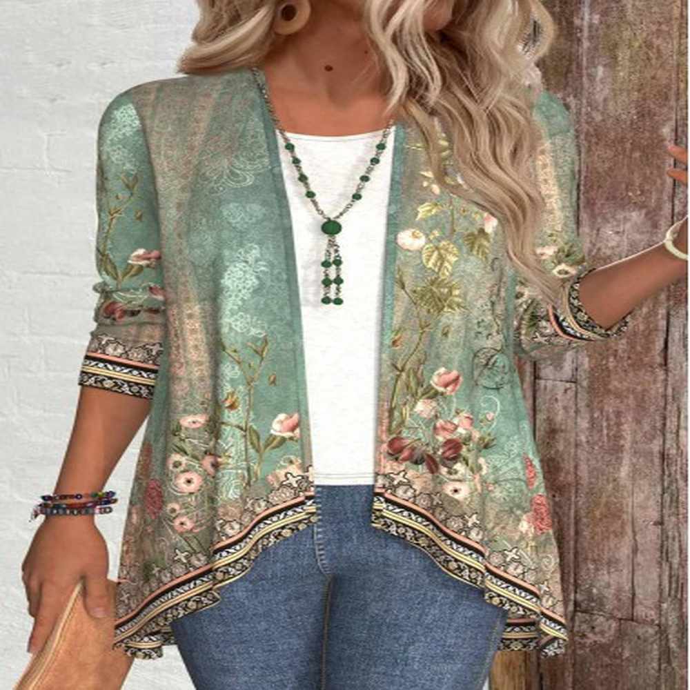 modlily sage green patchwork floral print long sleeve light cardigan