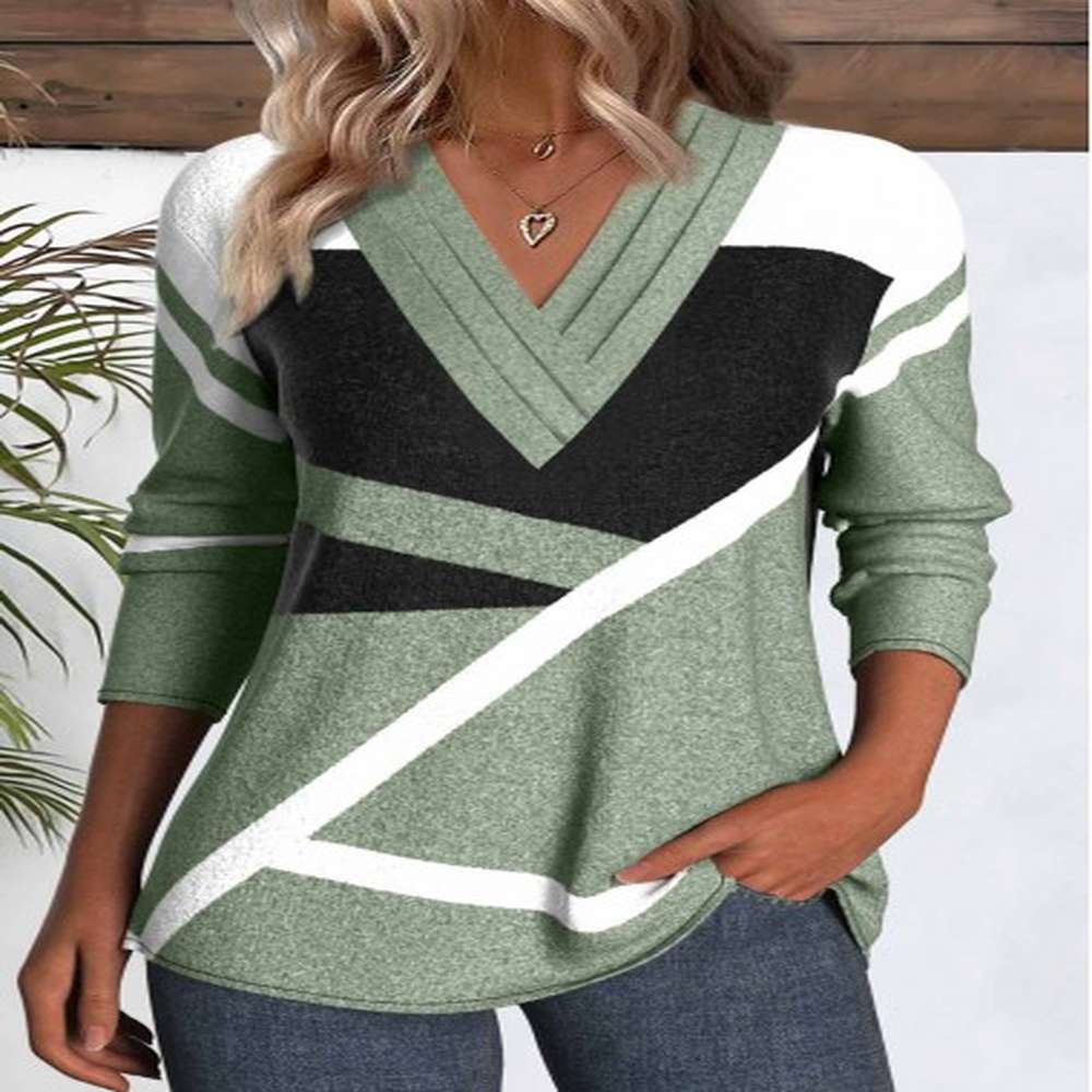 modlily sage green patchwork geometric print long sleeve t shirt