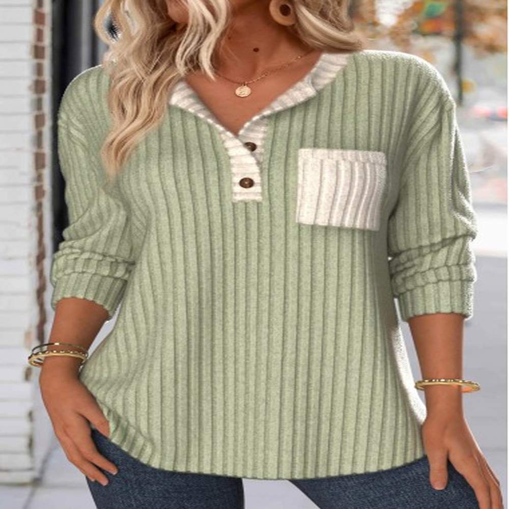 modlily sage green patchwork long sleeve split neck sweatshirt