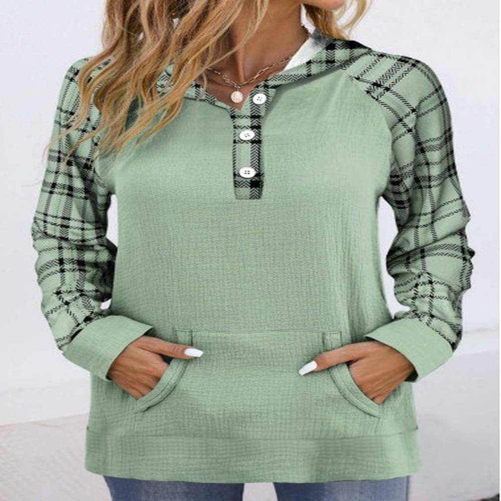 modlily sage green pocket plaid long sleeve hoodie xl