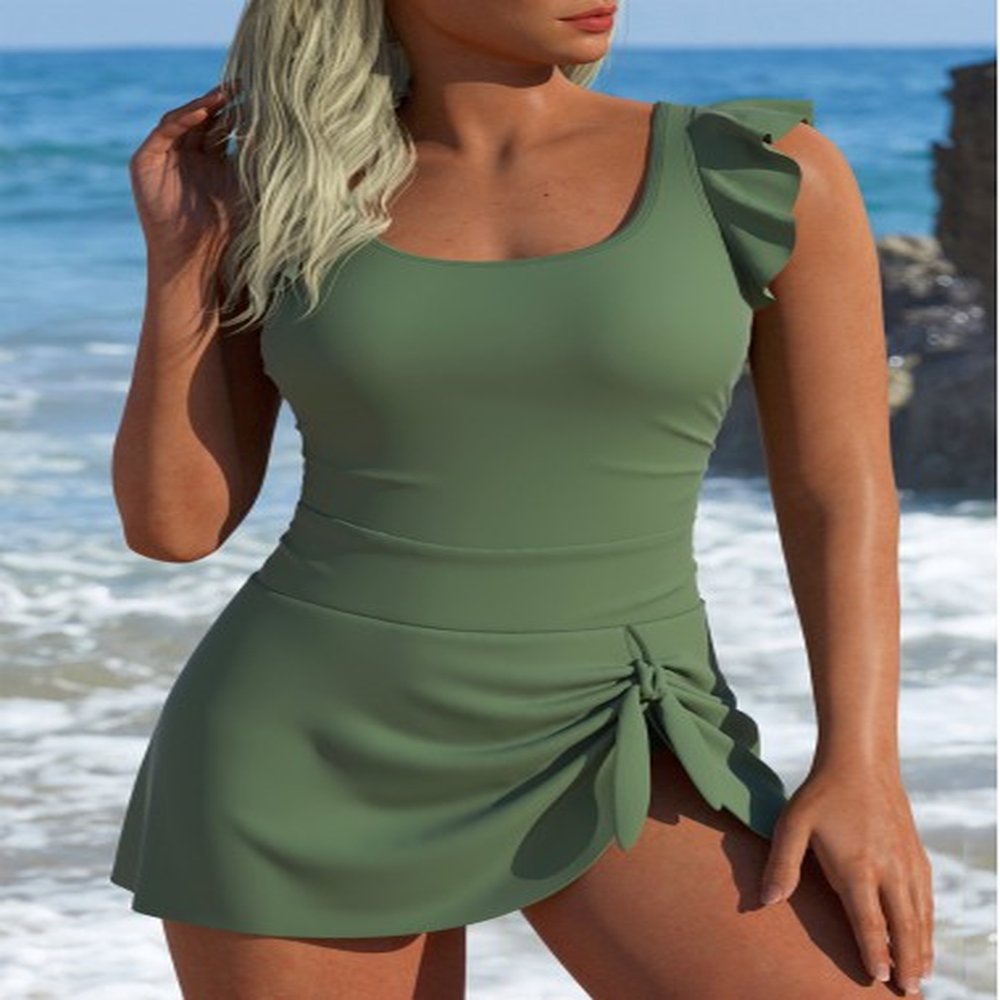modlily sage green ruffle one piece swimdress s