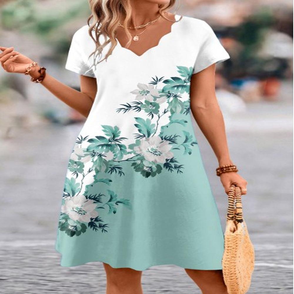 modlily sage green scalloped hem floral print a line dress