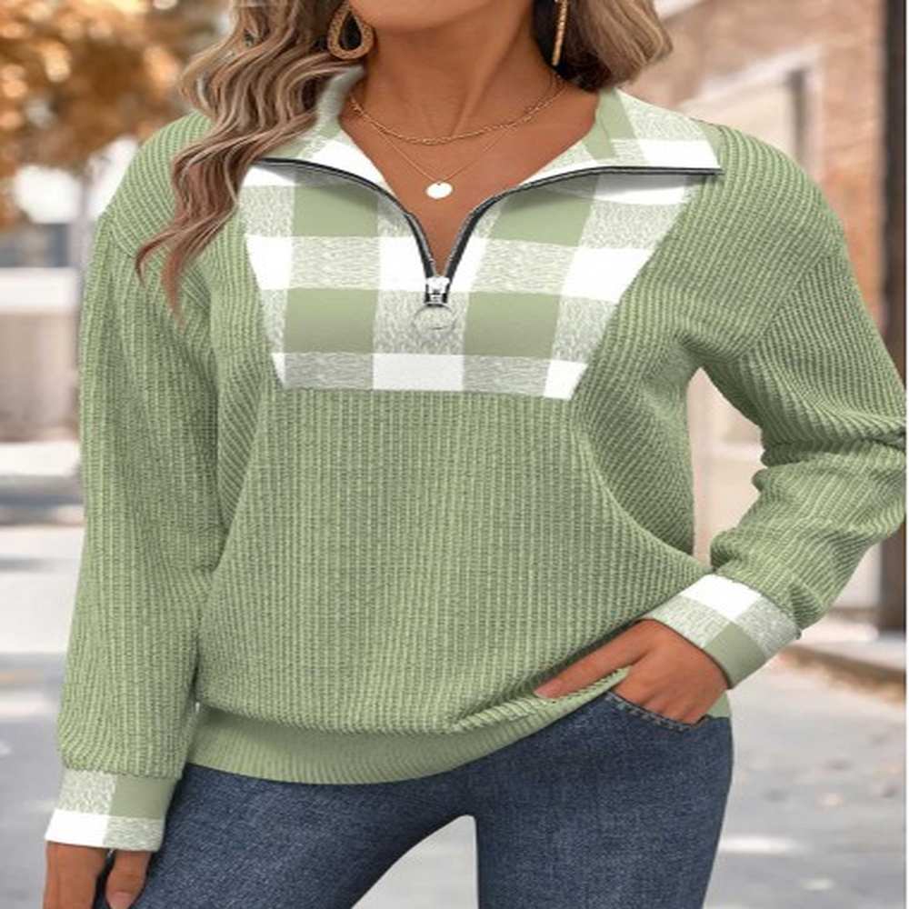 modlily sage green tummy coverage plaid long sleeve sweatshirt