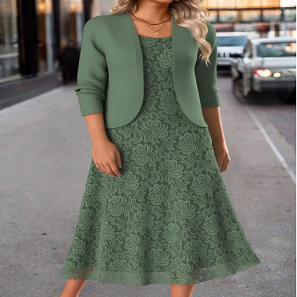 modlily sage green two piece long sleeve dress and cardigan