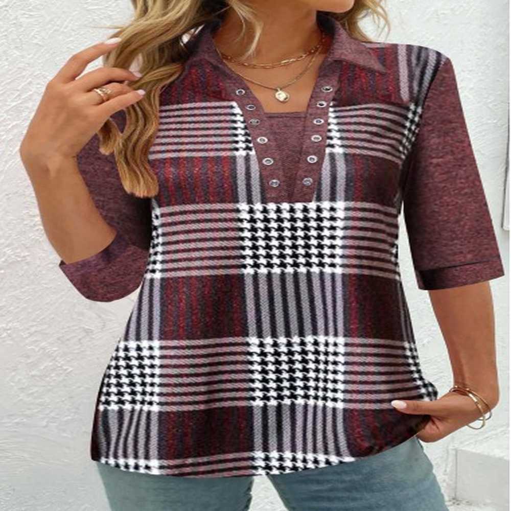 modlily shirt collar deep red eyelet plaid blouse m