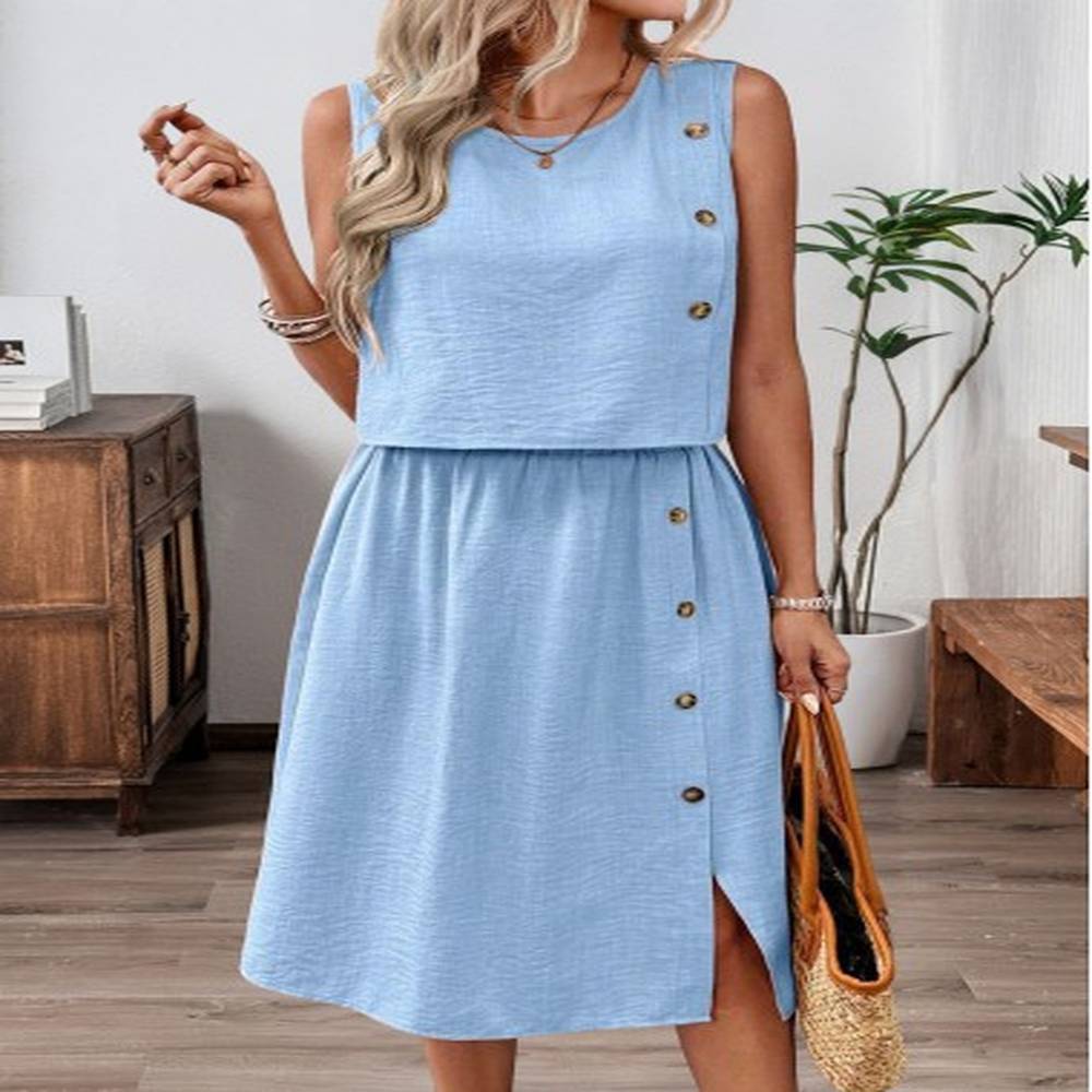 modlily sky blue tummy coverage sleeveless top and skirt