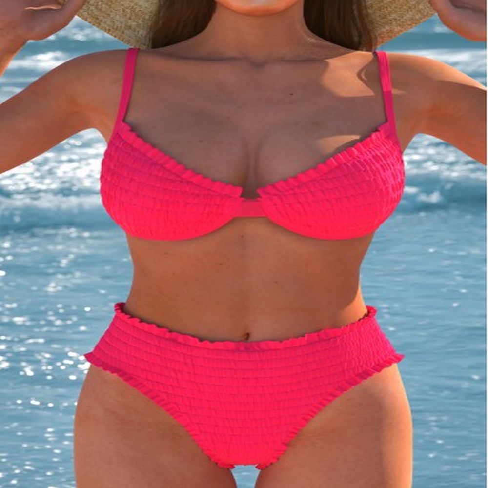 modlily smocked coral half round cup bikini set m