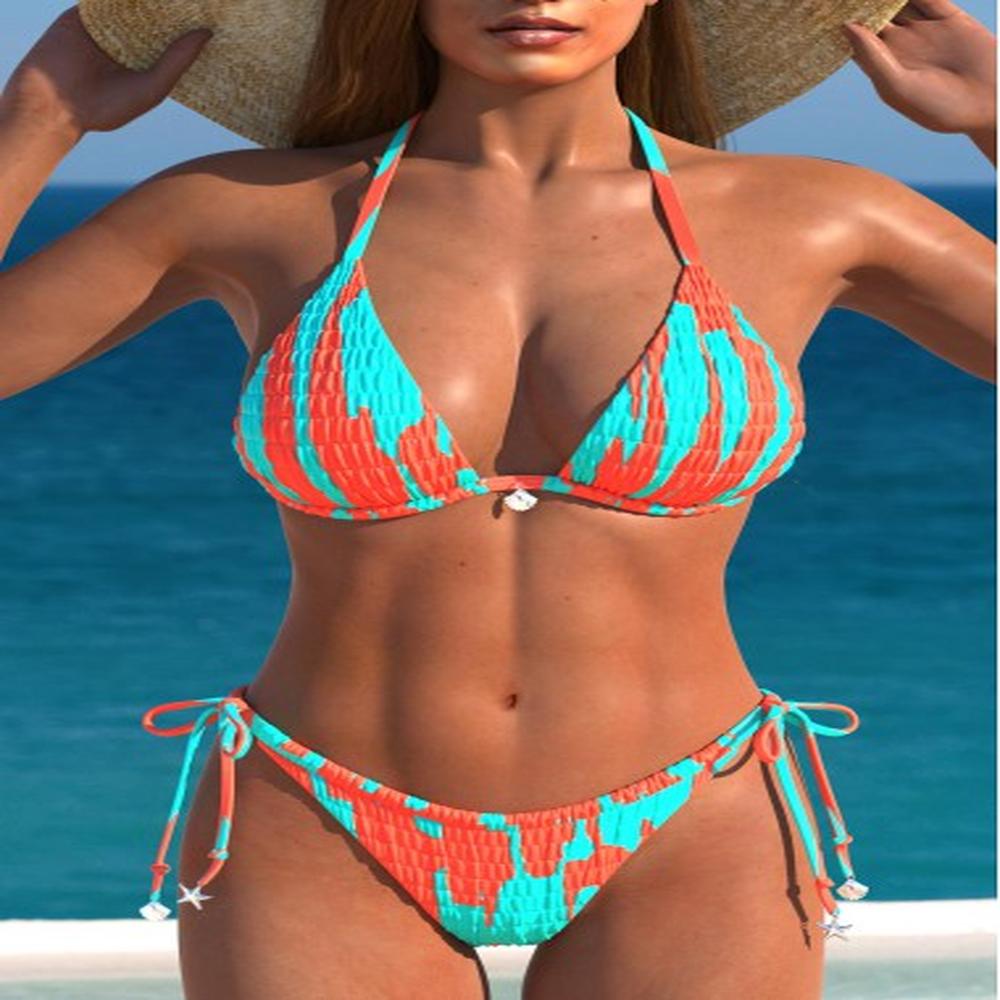 modlily smocked cyan tie back bikini set xxl
