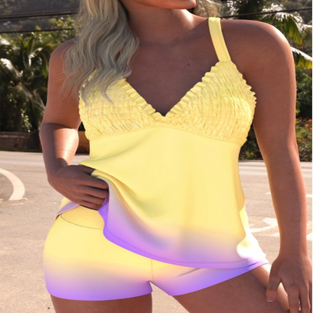 modlily smocked ombre light yellow tankini set m