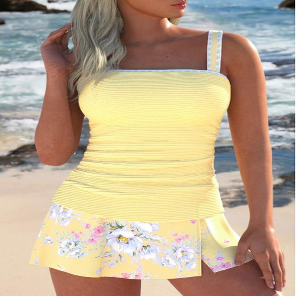 modlily split floral print light yellow tankini set xl