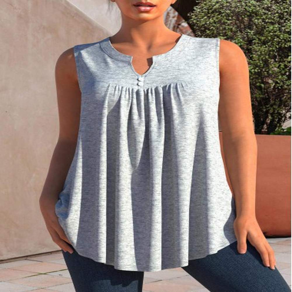 modlily split neck grey marl decorative button tank top