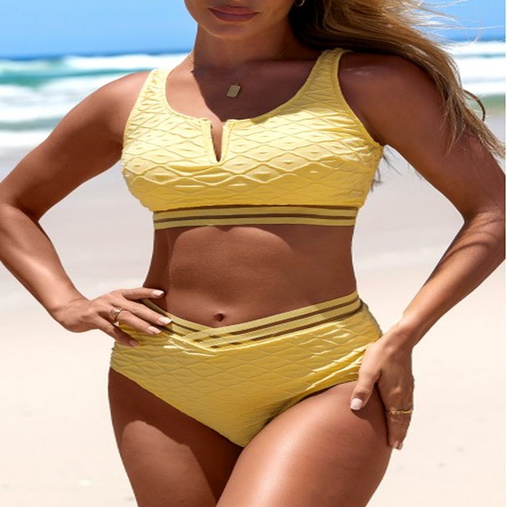 modlily split patchwork light yellow bikini set xl