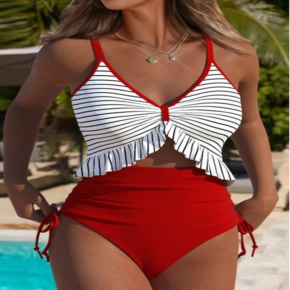 modlily striped red vneck one piece swimwear m