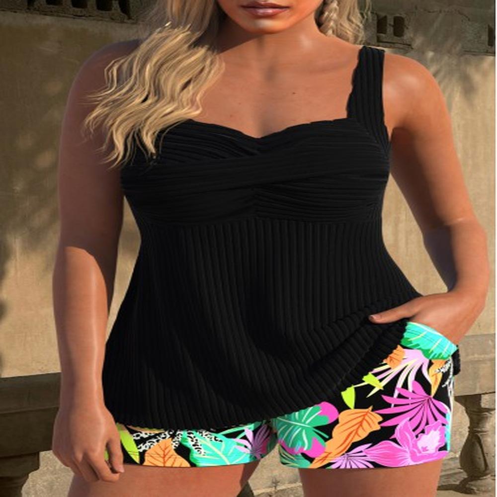 modlily surplice floral print black tankini set s
