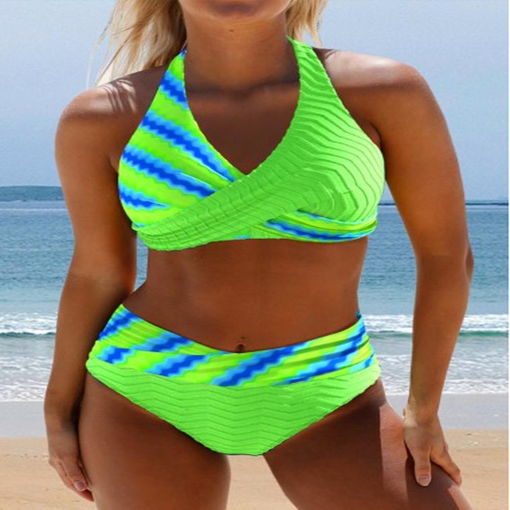 modlily surplice floral print neon green bikini set xs