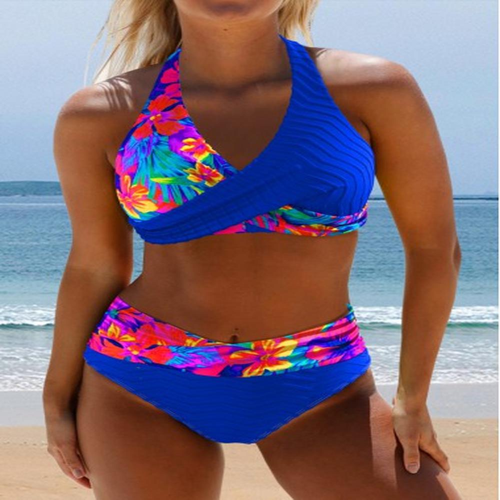 modlily surplice floral print royal blue bikini set m