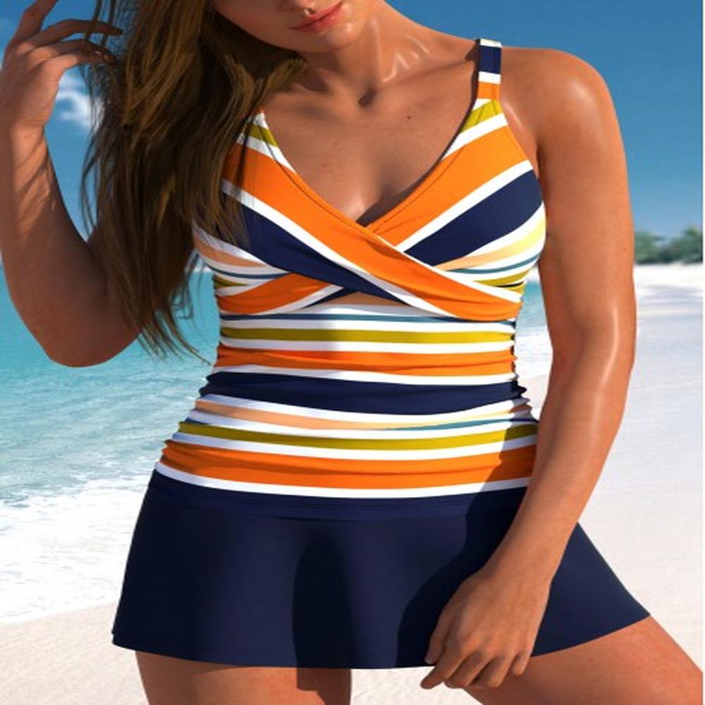 modlily surplice multi stripe print navy tankini set m