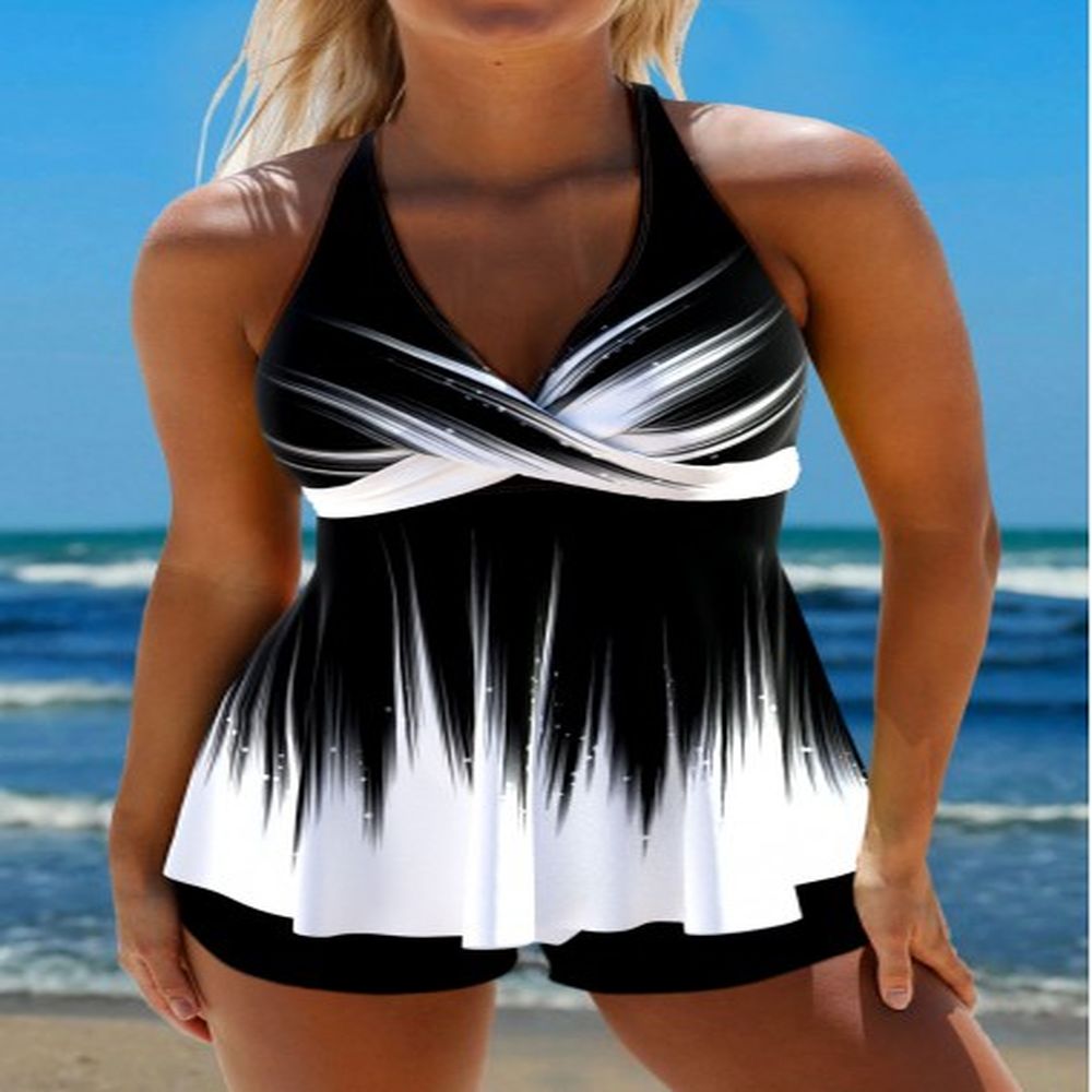 modlily surplice ombre black tie back tankini top m