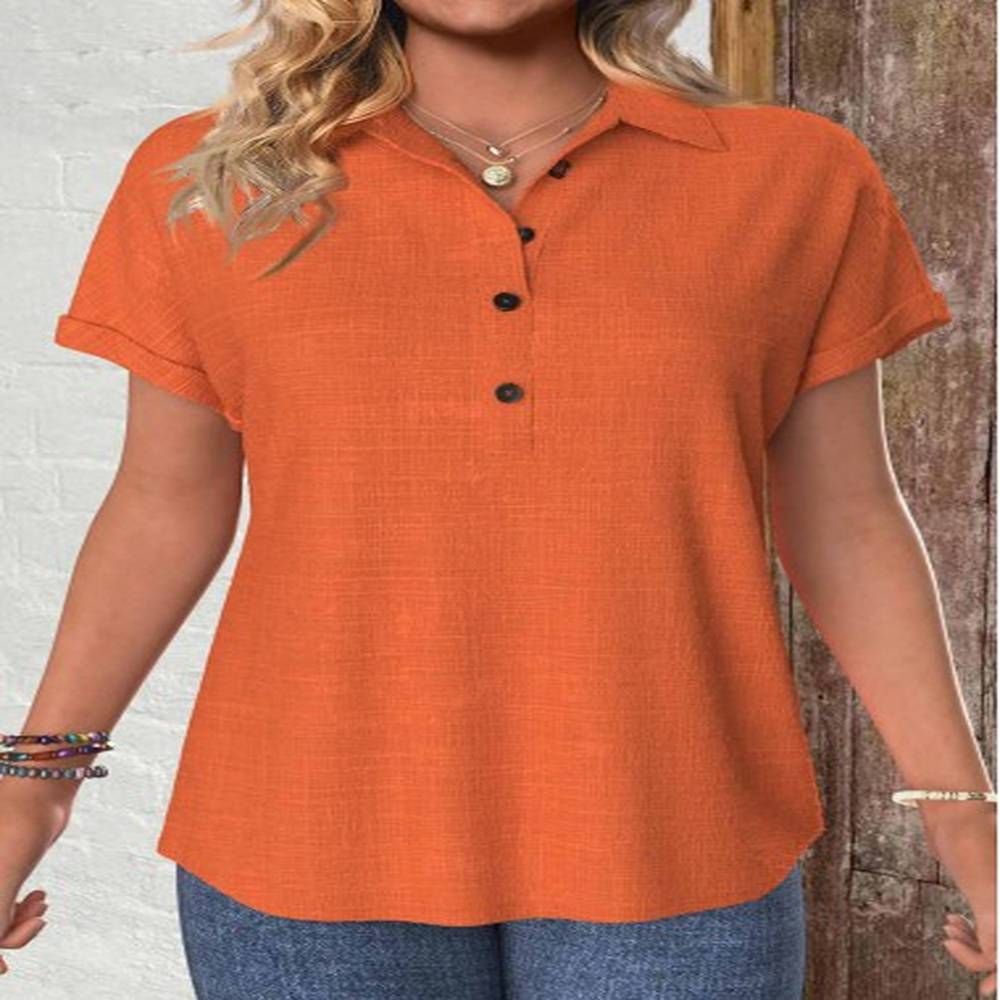 modlily terracotta button short sleeve shirt collar blouse m