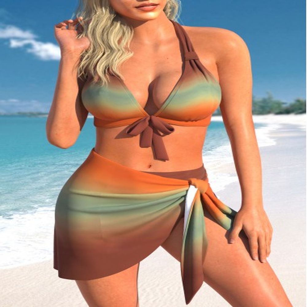 modlily threepiece ombre dark coffee bikini set xl